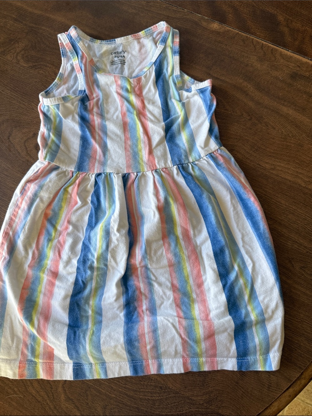 Carter's White Tank Dress with Blue, Pink & Yellow Stripes